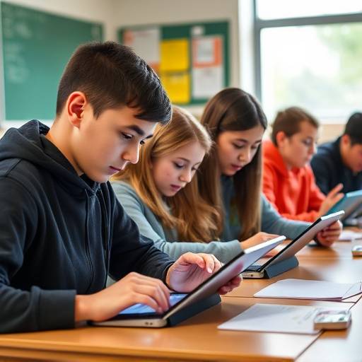 Un'immagine che raffigura studenti che utilizzano tablet in una classe, illustrando l'innovazione nell'istruzione.